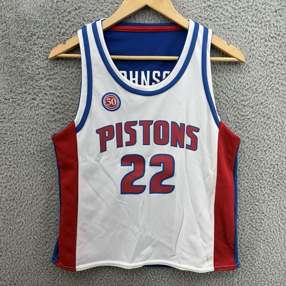 Detroit Pistons Reversible Basketball‎ Jersey Prince #22 Johnson #15 Sz L 14-16